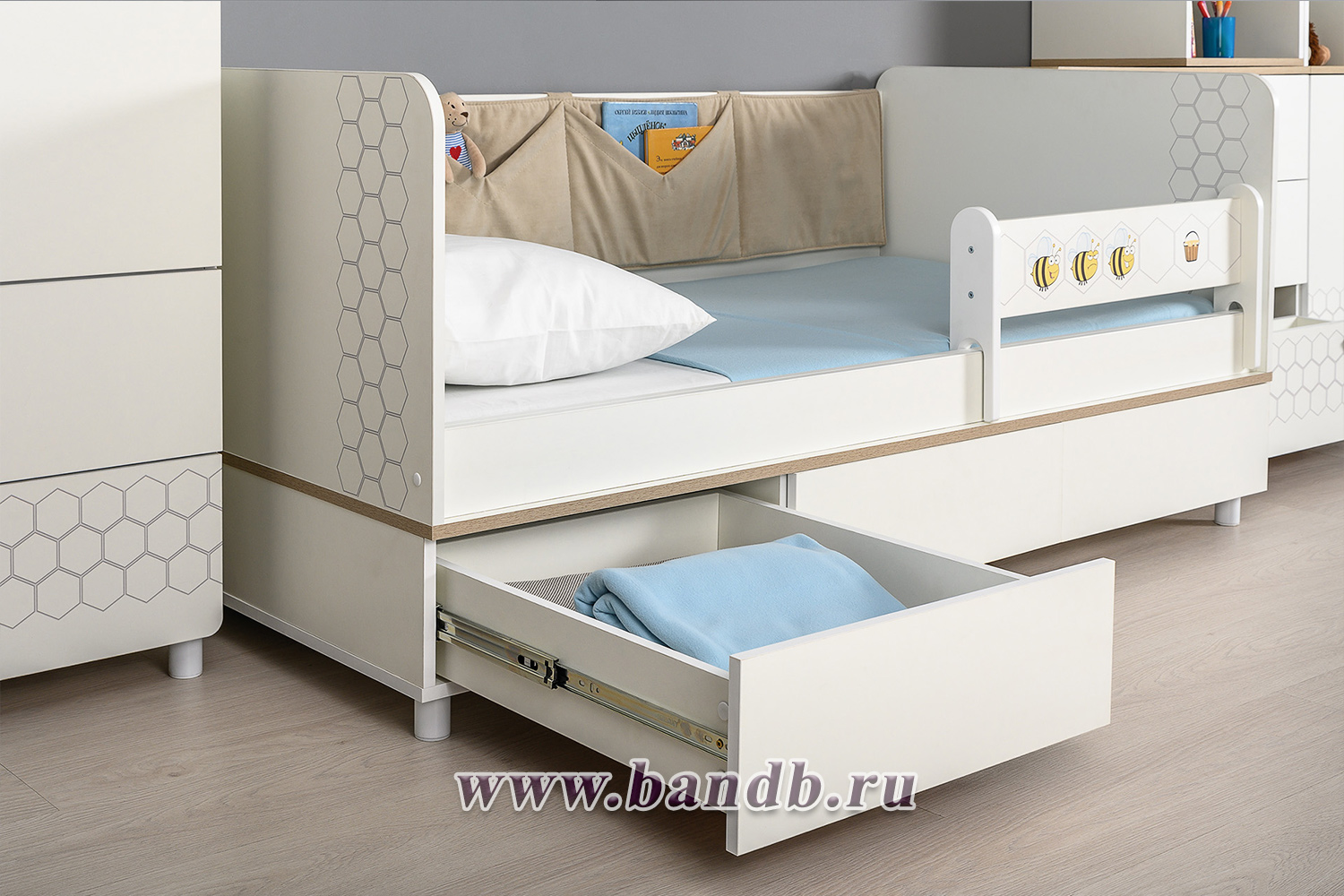 Мебель для детской комнаты с кроватями для двоих детей Эйп цвет белый/дуб белый Картинка № 12