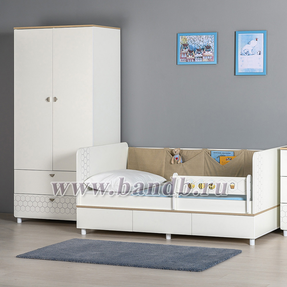 Детская кровать с ящиками для белья и шкафом для детской одежды Эйп цвет белый/дуб белый Картинка № 9