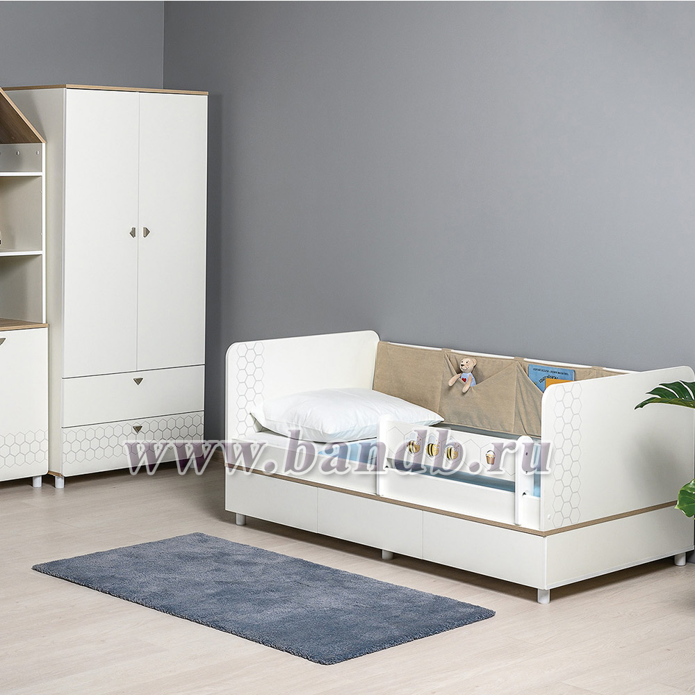 Детская кровать с ящиками для белья и шкафом для детской одежды Эйп цвет белый/дуб белый Картинка № 10