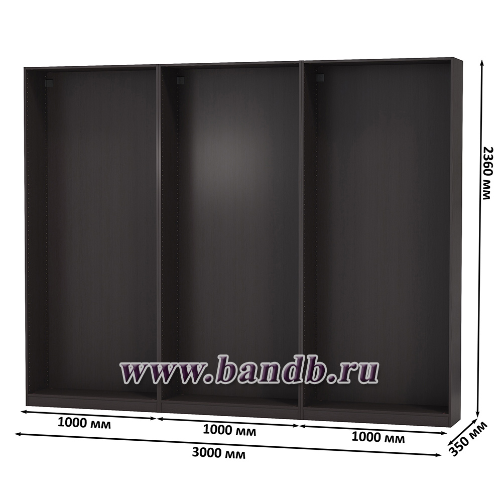 Каркас шкафа ИКЕА ПАКС 300 см., цвет чёрно-коричневый, ШхГхВ 300х35х236 см., корпус шкафа для гардероба Картинка № 3