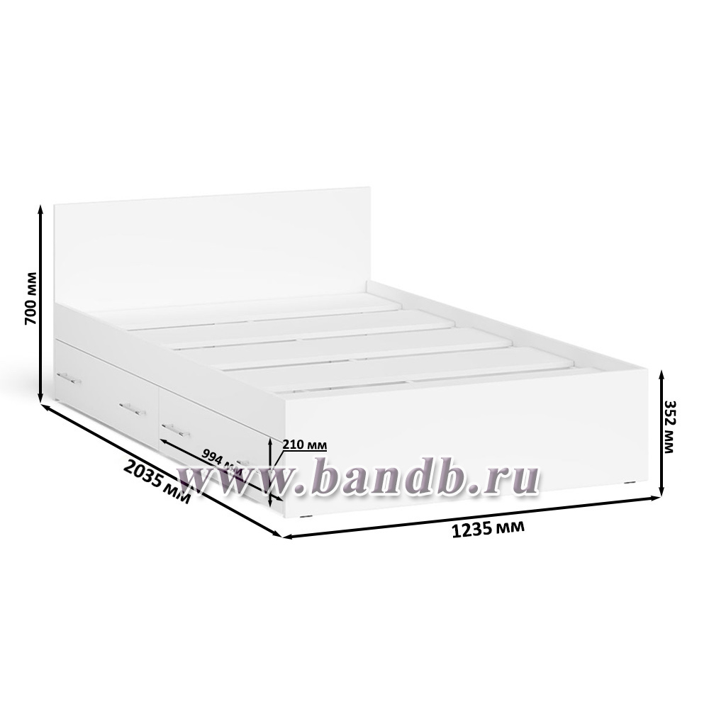 Кровать с ящиками для белья Мори 1200 цвет белый Картинка № 5