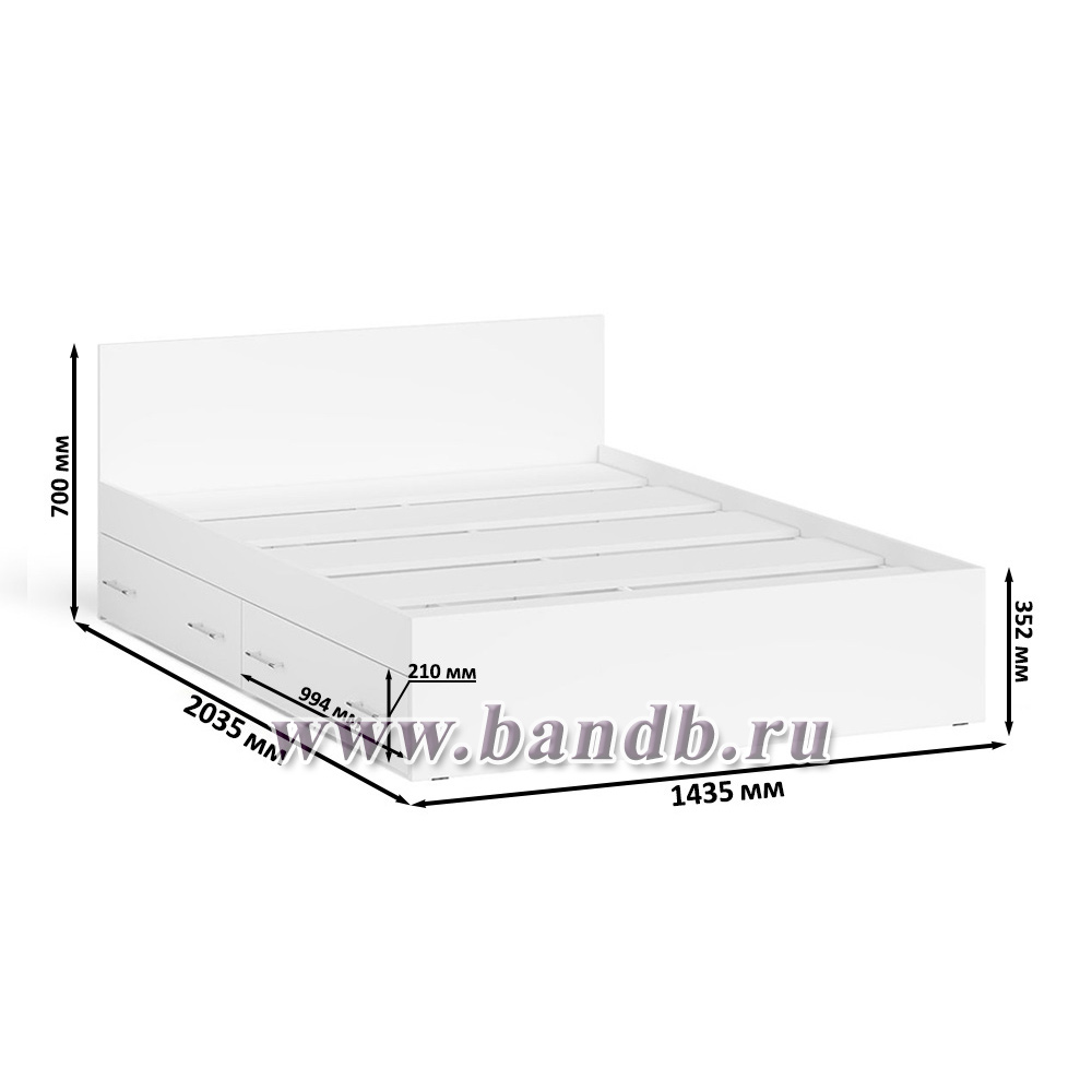 Кровать с ящиками Мори 1400 цвет белый Картинка № 5