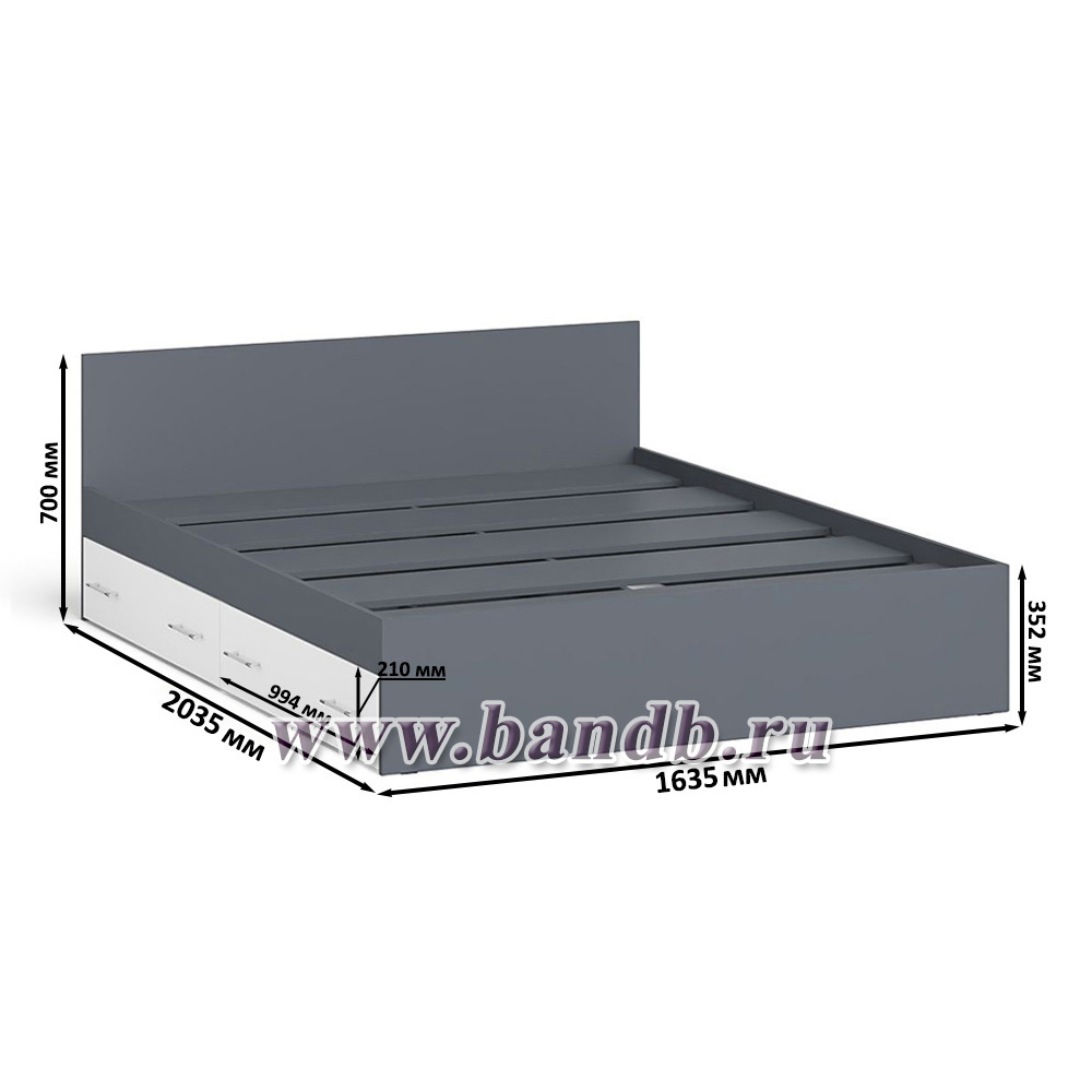 Кровать двуспальная с выдвижными ящиками Мори 1600 цвет графит/белый Картинка № 5