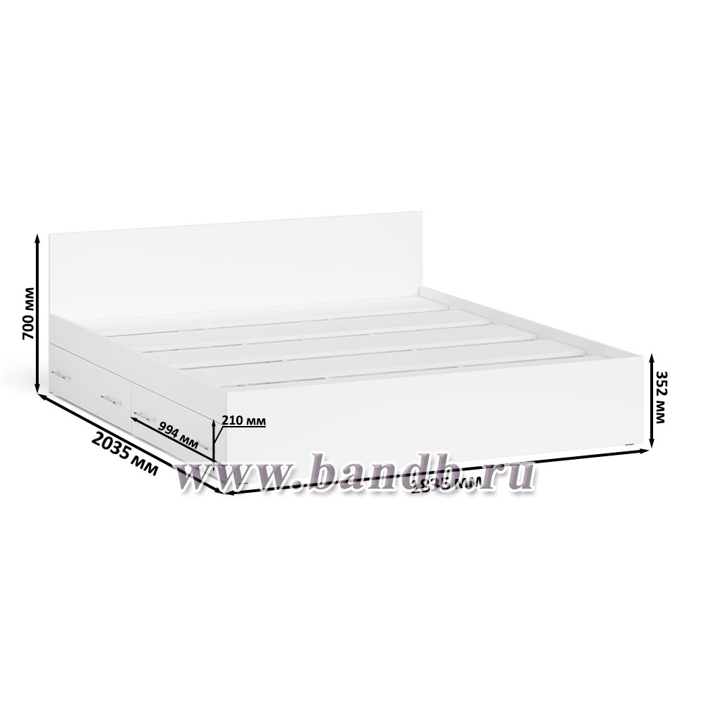 Кровать двуспальная с выдвижными ящиками Мори 1800 цвет белый Картинка № 5