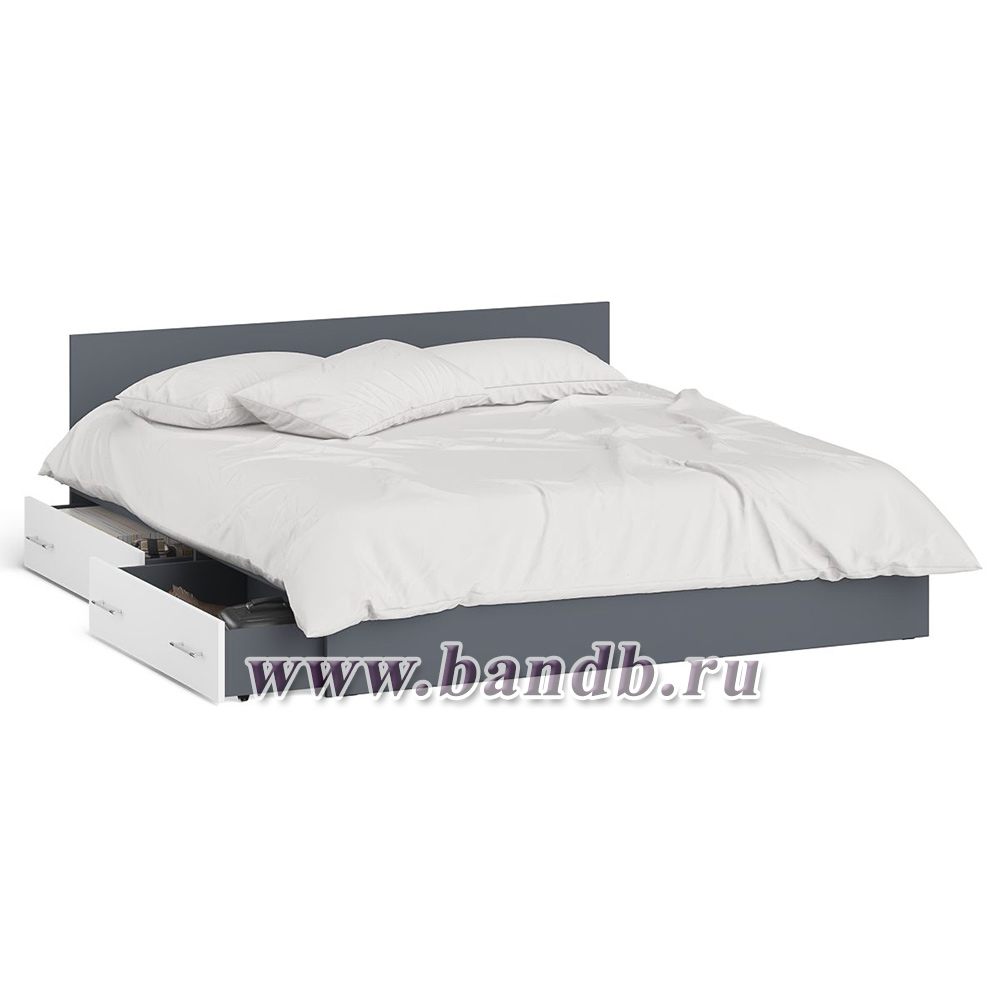 Кровать двуспальная с выдвижными ящиками Мори 1800 цвет графит/белый Картинка № 2