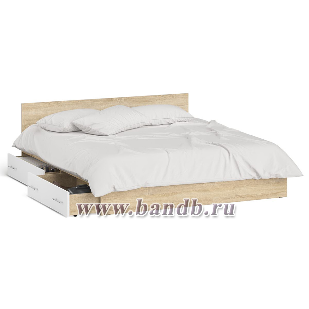 Кровать двуспальная с выдвижными ящиками Мори 1800 цвет дуб сонома/белый Картинка № 2