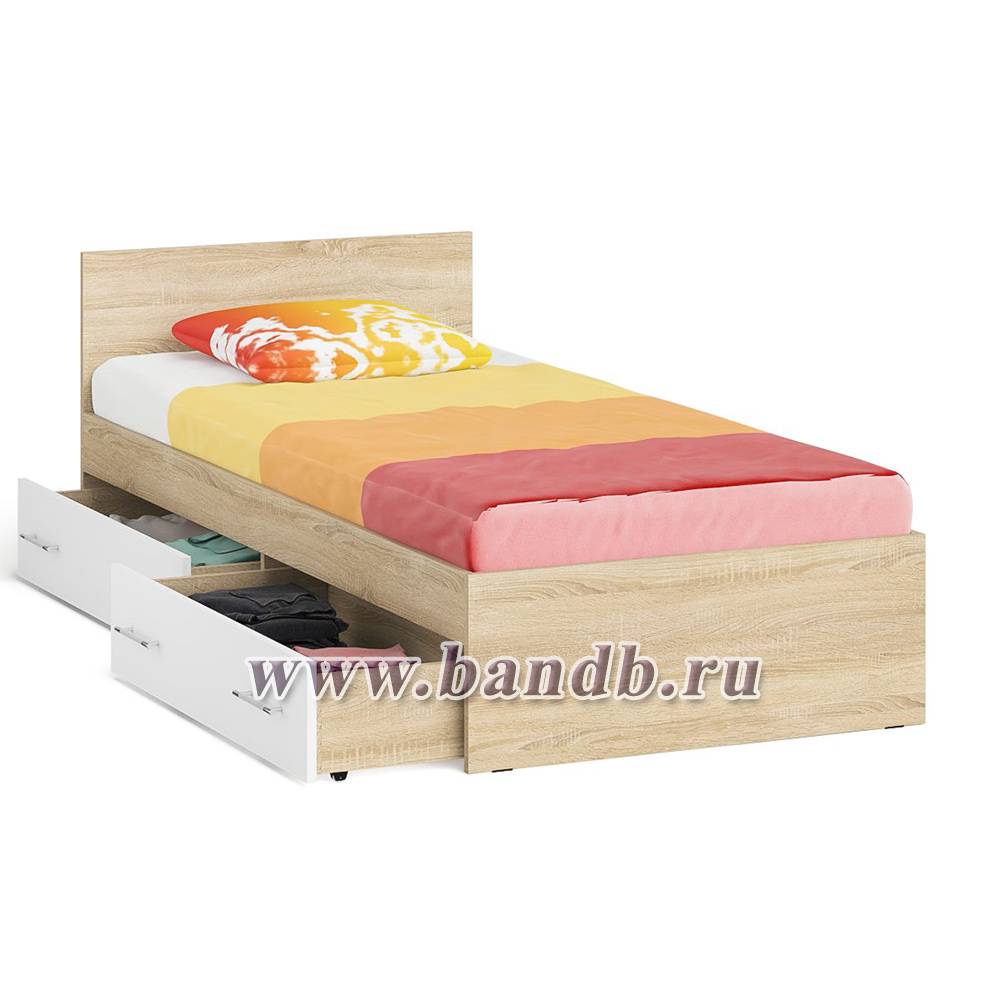 Кровать с ящиками Мори 900 цвет дуб сонома/белый Картинка № 2
