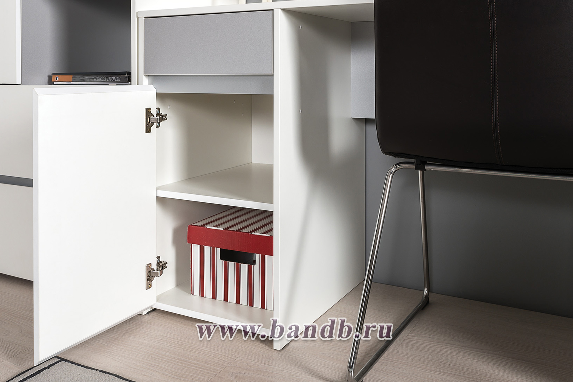 Компьютерные столы и шкаф для одежды Торонто цвет белый шагрень/стальной серый Картинка № 9