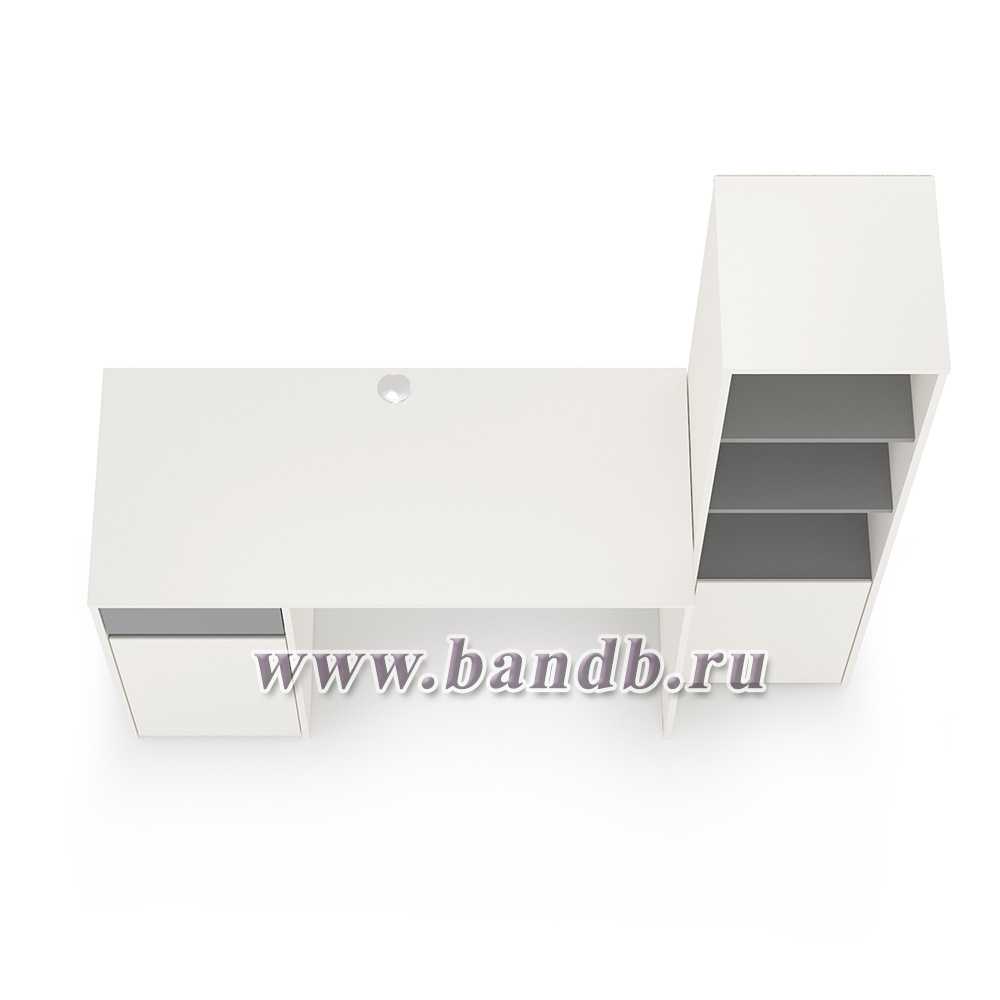 Письменный стол со стеллажом Торонто цвет белый шагрень/стальной серый Картинка № 7