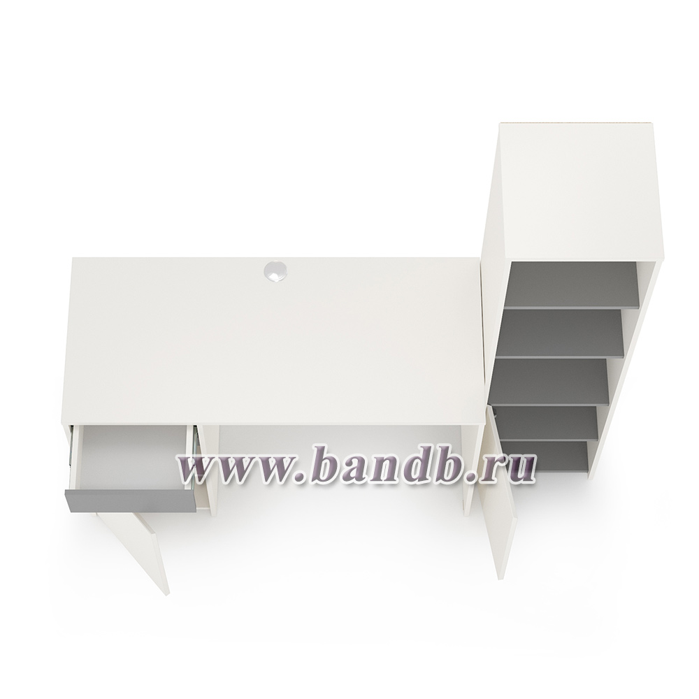 Письменный стол со стеллажом Торонто цвет белый шагрень/стальной серый Картинка № 8