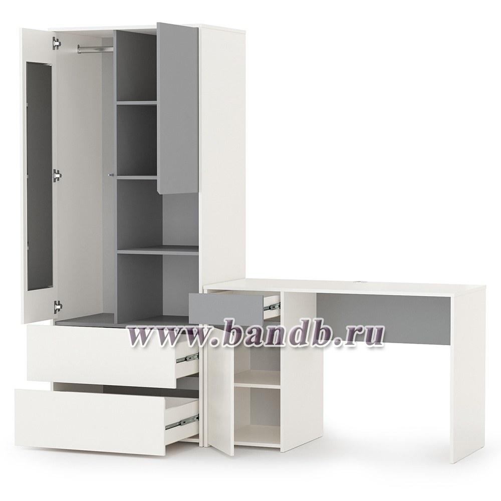 Стол рабочий со шкафом для одежды Торонто цвет белый шагрень/стальной серый Картинка № 6