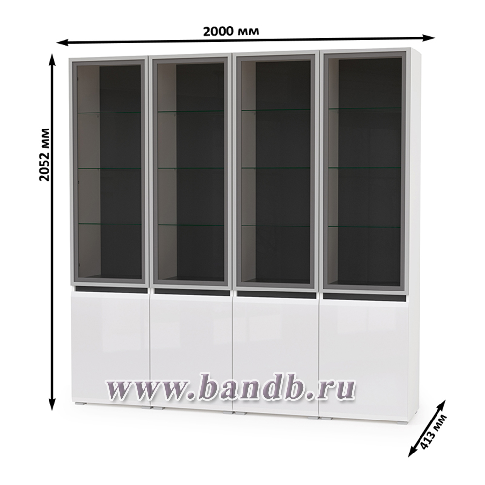 Набор шкафов со стеклом Сидней № 18 цвет белый/чёрный/фасады МДФ белый глянец Картинка № 5