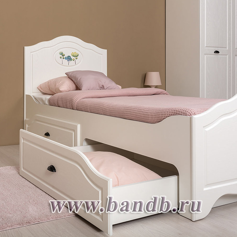 Кровати в детскую комнату для двоих детей Роуз цвет белый с тиснением поры дерева/ясень ваниль Картинка № 10