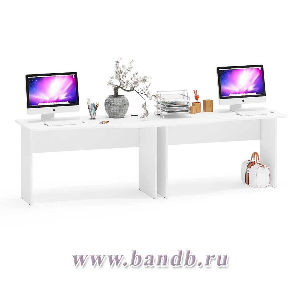 Два письменных стола МД 1.04 цвет белый шагрень Картинка № 3