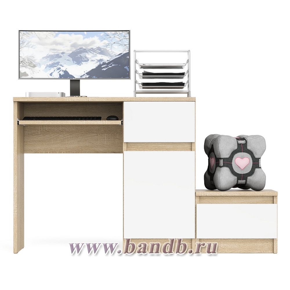 Компьютерный стол МС-1 правый с тумбой Мори цвет дуб сонома/белый Картинка № 5