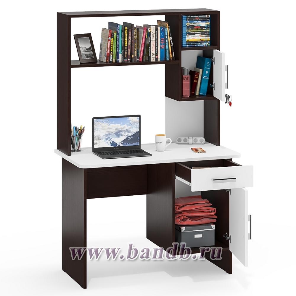 Письменный стол с надстройкой МД 1-09Н цвет венге/белый шагрень Картинка № 2