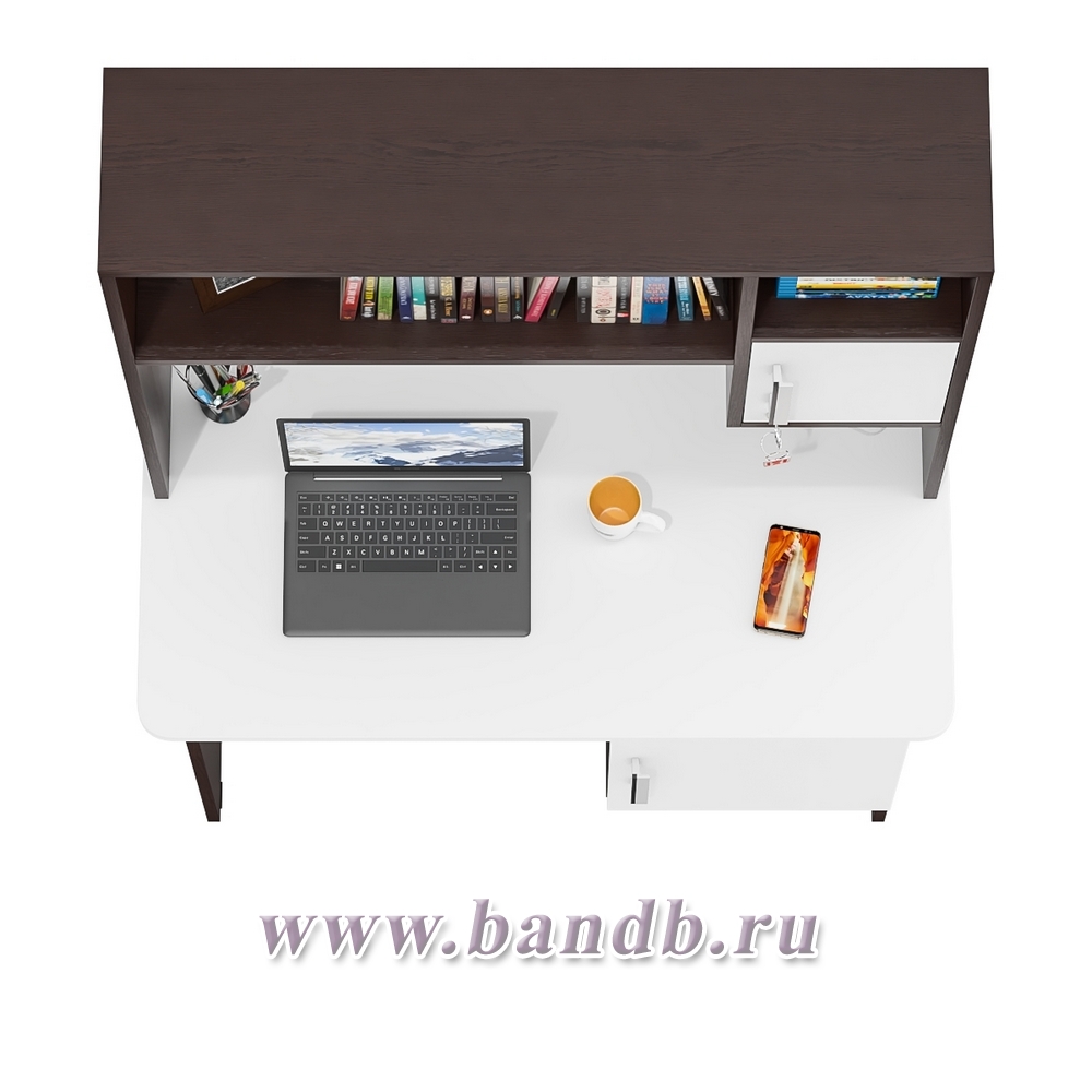 Письменный стол с надстройкой МД 1-09Н цвет венге/белый шагрень Картинка № 3