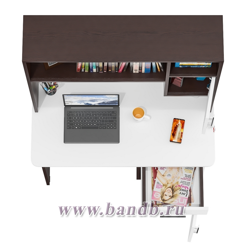 Письменный стол с надстройкой МД 1-09Н цвет венге/белый шагрень Картинка № 4