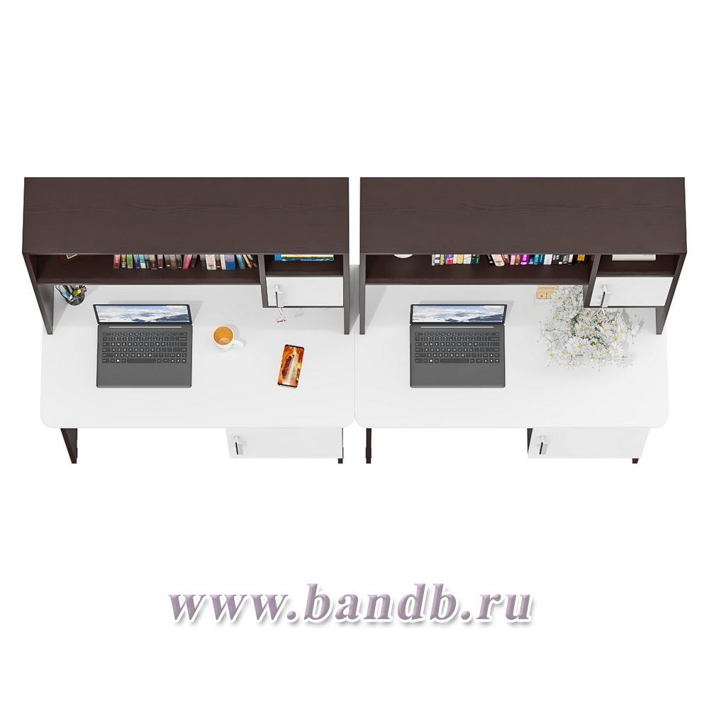 Два стола письменных с надстройкой МД 1-09Н цвет венге/белый шагрень Картинка № 3