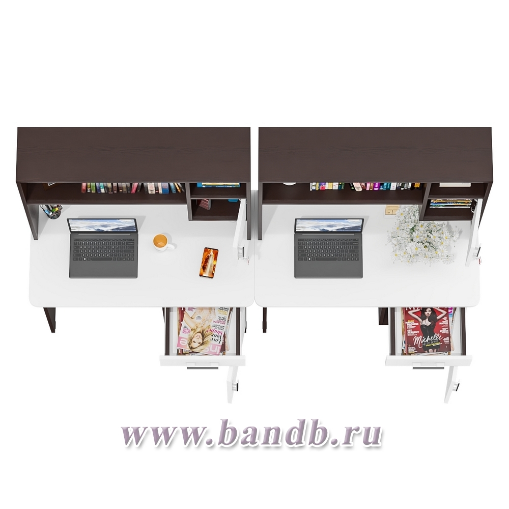 Два стола письменных с надстройкой МД 1-09Н цвет венге/белый шагрень Картинка № 4