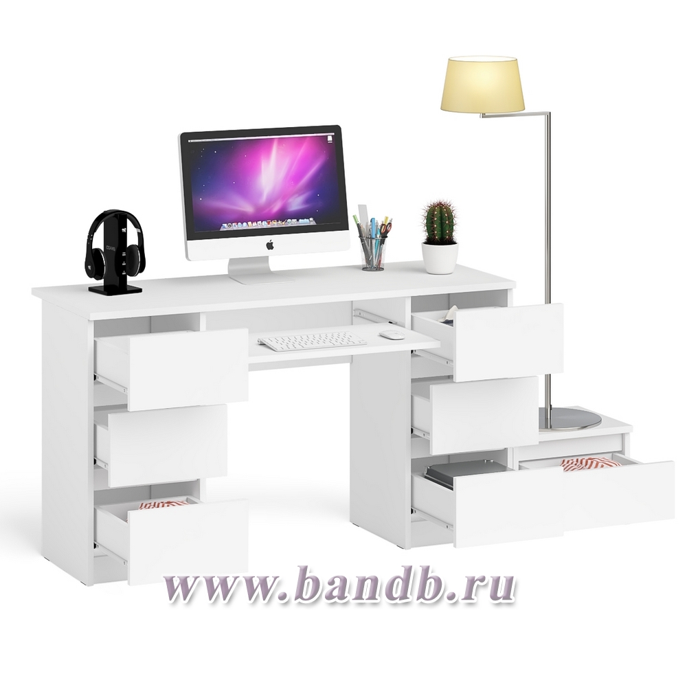 Компьютерный двухтумбовый стол Мори с дополнительной тумбой цвет белый Картинка № 2