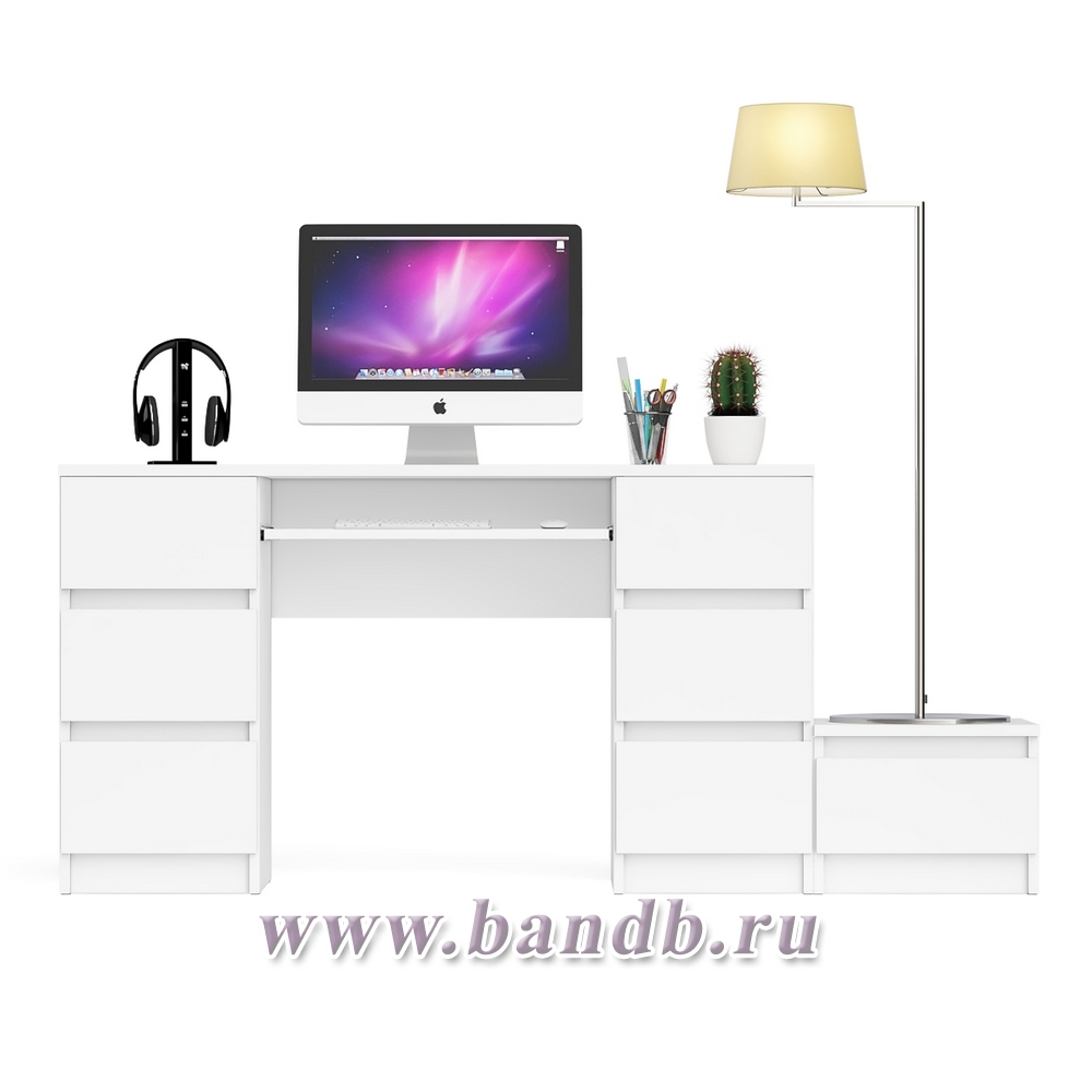 Компьютерный двухтумбовый стол Мори с дополнительной тумбой цвет белый Картинка № 5