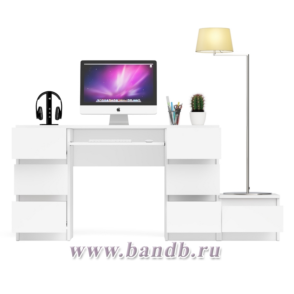 Компьютерный двухтумбовый стол Мори с дополнительной тумбой цвет белый Картинка № 6