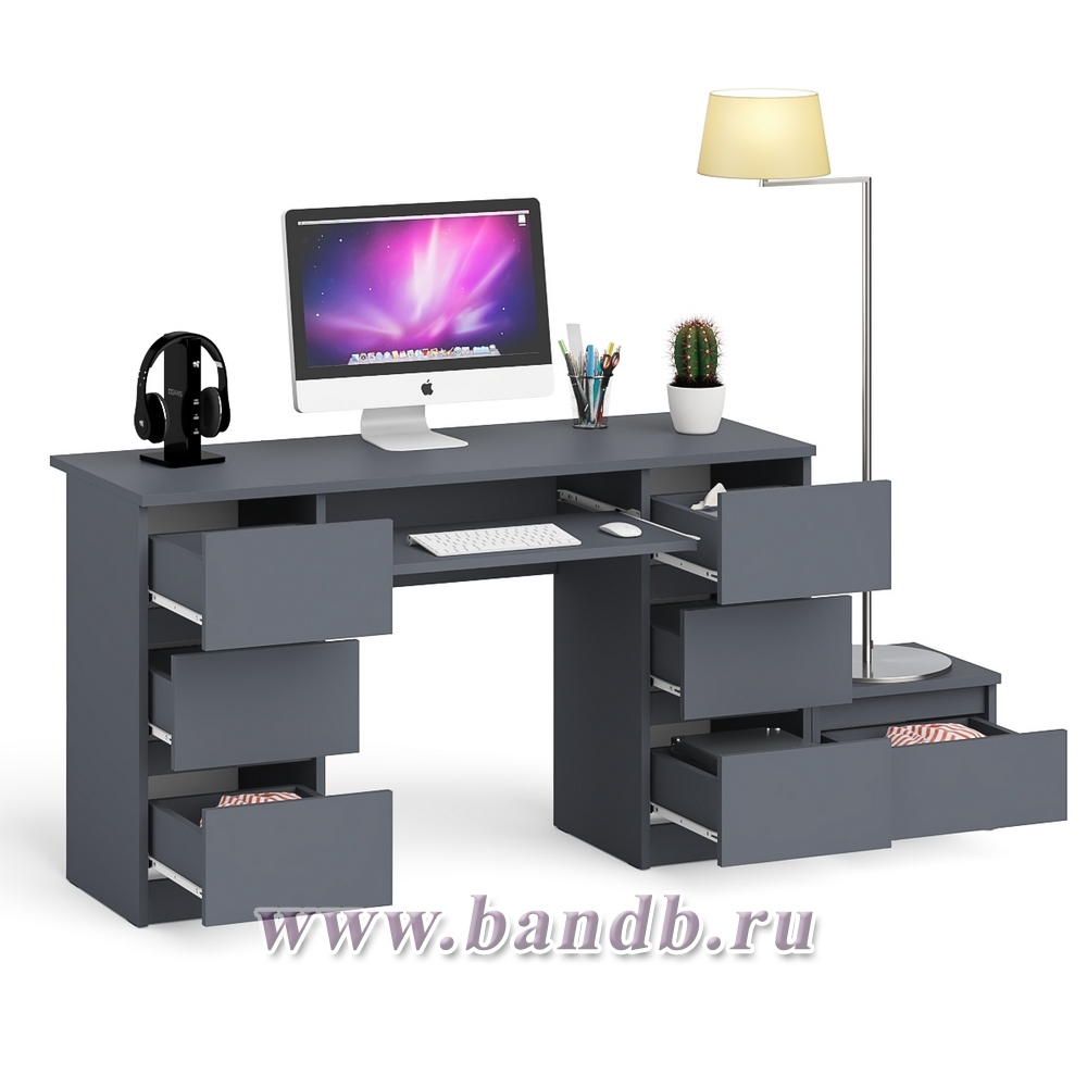 Компьютерный двухтумбовый стол Мори с дополнительной тумбой цвет графит Картинка № 2