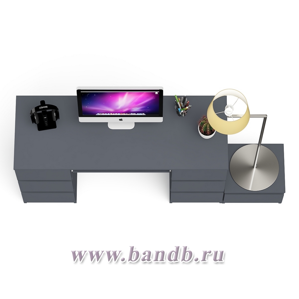 Компьютерный двухтумбовый стол Мори с дополнительной тумбой цвет графит Картинка № 3