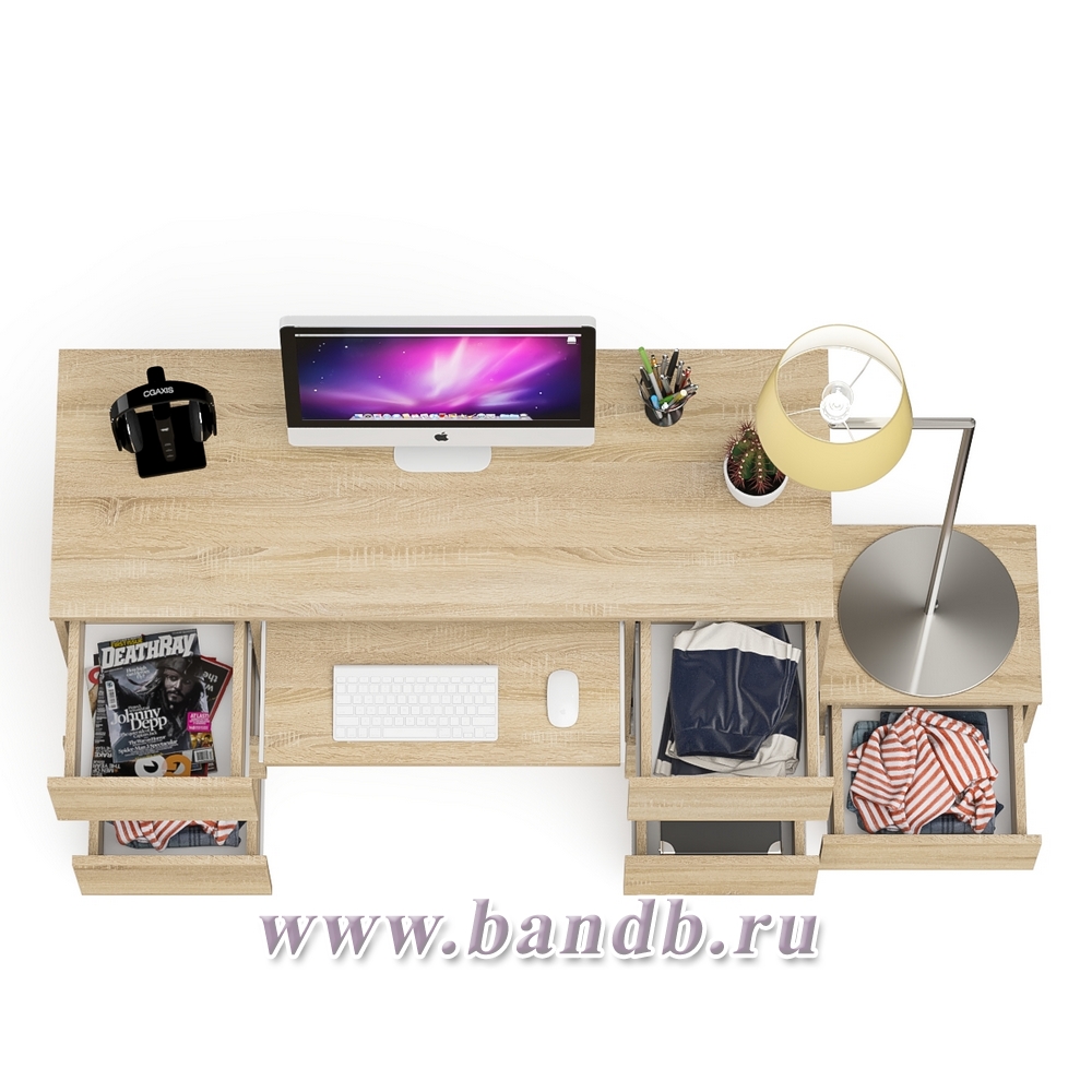 Компьютерный двухтумбовый стол Мори с дополнительной тумбой цвет дуб сонома Картинка № 4