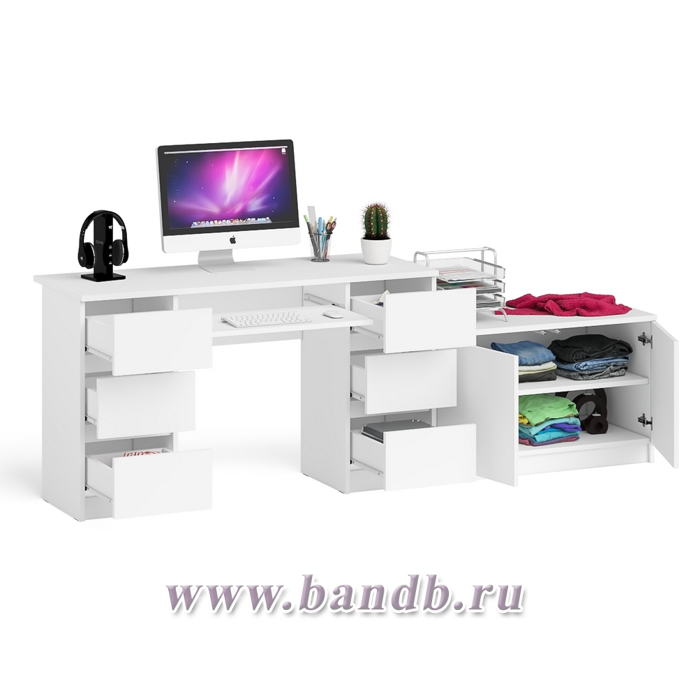 Двухтумбовый компьютерный стол Мори МС-2 с широкой тумбой на 900 цвет белый Картинка № 2