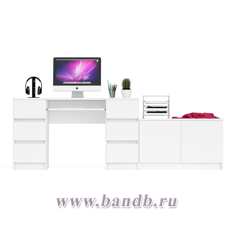 Двухтумбовый компьютерный стол Мори МС-2 с широкой тумбой на 900 цвет белый Картинка № 5