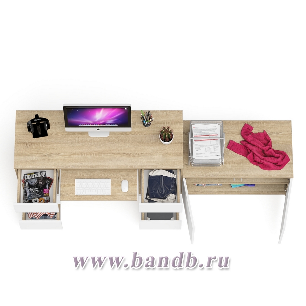 Двухтумбовый компьютерный стол Мори МС-2 с широкой тумбой на 900 цвет дуб сонома/белый Картинка № 4