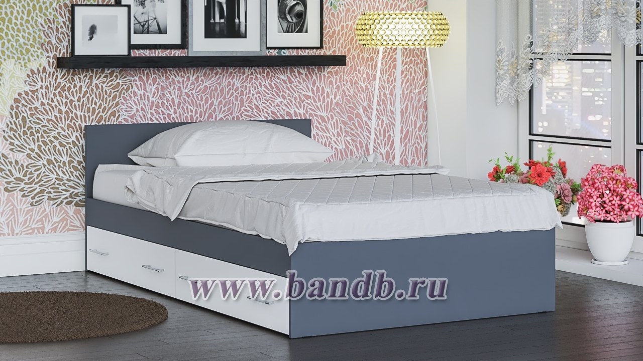 Кровать с ящиками для белья Мори 1200 цвет графит/белый Картинка № 9