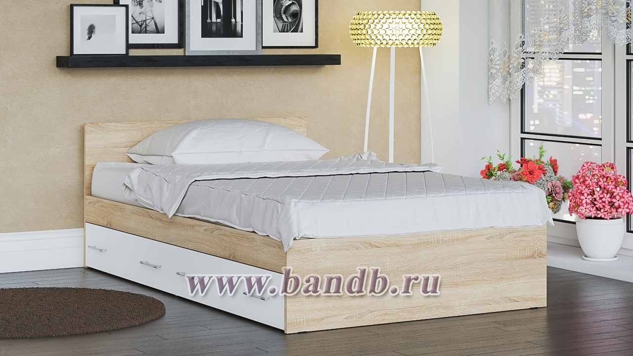 Кровать с ящиками для белья Мори 1200 цвет дуб сонома/белый Картинка № 9 Кровать с ящиками для белья Мори 1200 цвет дуб сонома/белый Картинка № 9