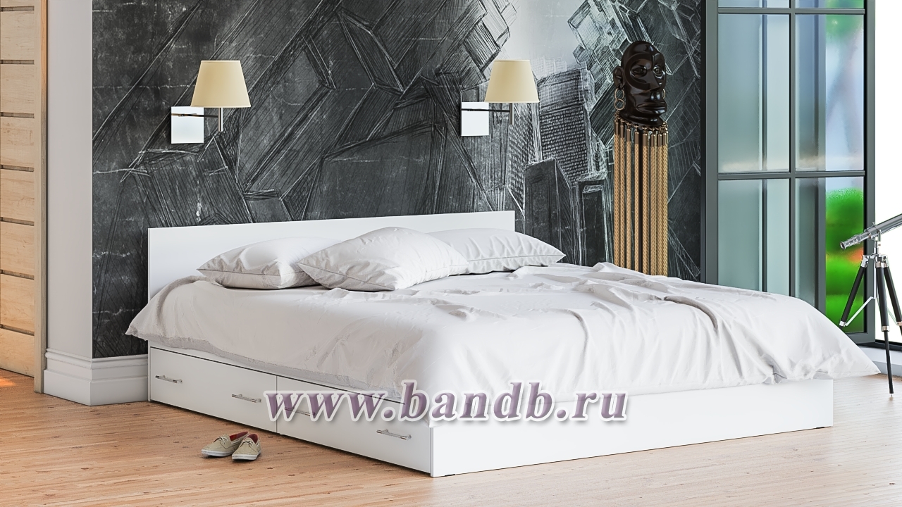 Кровать двуспальная с выдвижными ящиками Мори 1800 цвет белый Картинка № 9