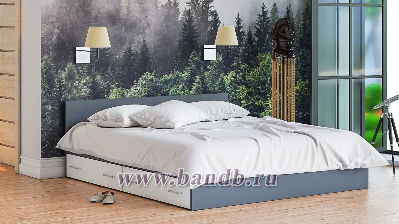 Кровать двуспальная с выдвижными ящиками Мори 1800 цвет графит/белый Картинка № 9
