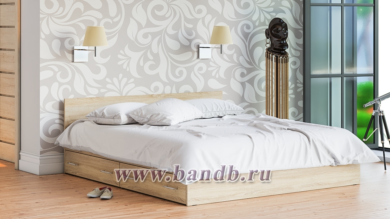 Кровать двуспальная с выдвижными ящиками Мори 1800 цвет дуб сонома Картинка № 9