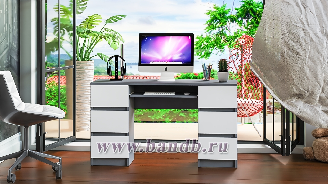 Компьютерный стол с двумя тумбами Мори МС-2 цвет графит/белый Картинка № 10
