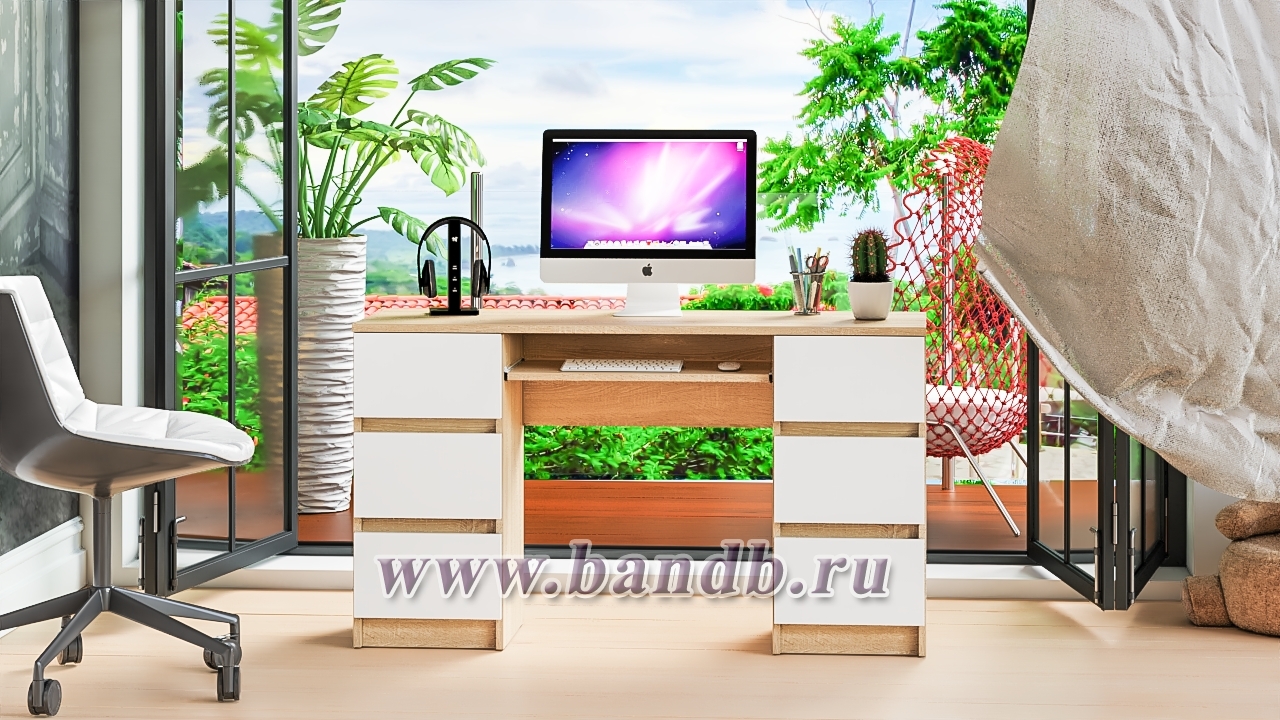 Компьютерный стол с двумя тумбами Мори МС-2 цвет дуб сонома/белый Картинка № 10