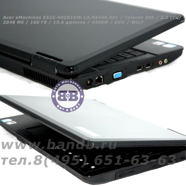 Acer eMachines E525-902G16Mi LX.N5408.001 / Celeron 900 / 2.2 ГГц/  2048 Мб / 160 Гб / 15.6 дюймов / 4500M / DVD / Win7 Картинка № 2