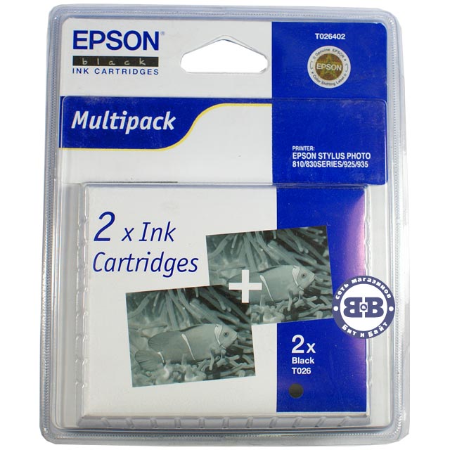 Два чёрных картриджа для Epson Stylus Photo 810, 830, 830U, 925, 935 C13T026402 T026 Картинка № 1