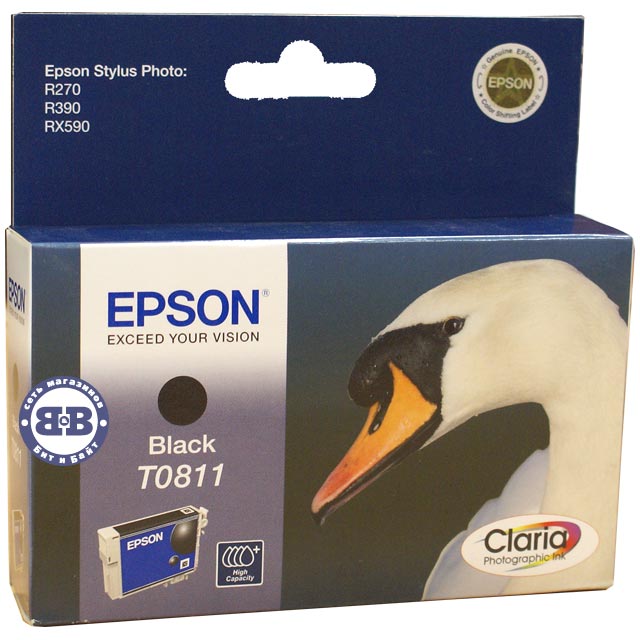 Чёрный картридж для Epson R270, R290, R390, RX590, RX610, RX690, 1410 C13T08114A T0811 Картинка № 1