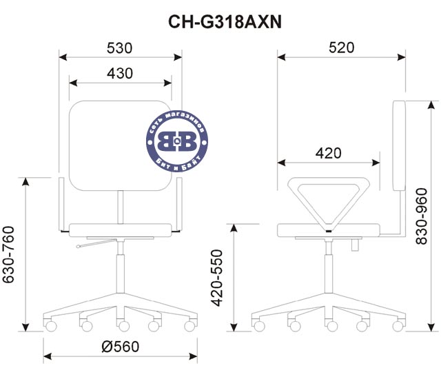Кресло CH-G318AXN цвет - светло-серый 10-114 цвет пластика - серый артикул CH-G318AXN/BG старый дизайн Картинка № 2