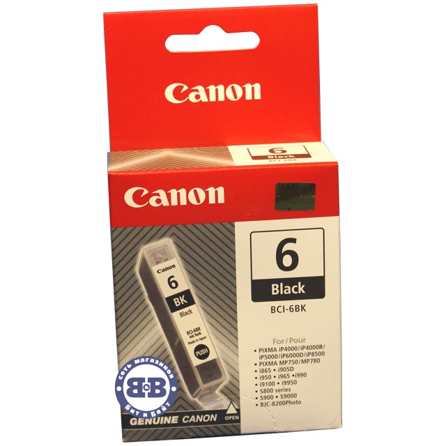 Чёрный картридж для Canon Pixma iP4000, iP4000R, iP5000, iP6000D, iP8500, MP750, MP780, i865, S800 Series, S900D и др. BCI-6BK 13мл. Картинка № 1