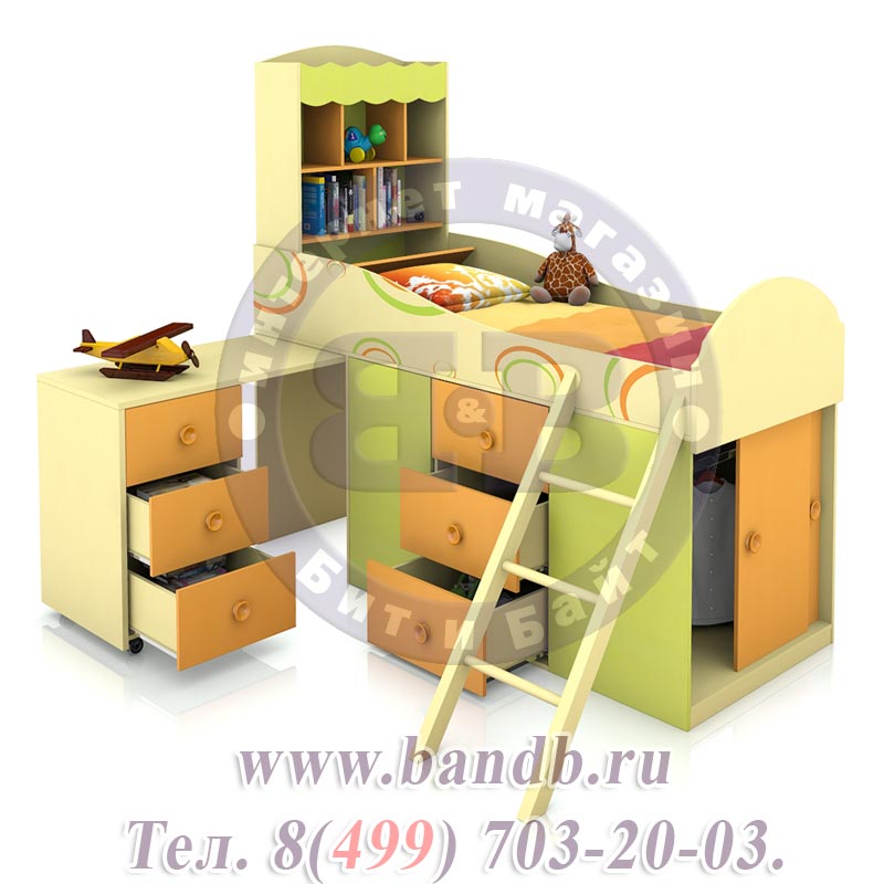 Кровать комбинированная со столом Фруттис жёлтый+манго+лайм Картинка № 2