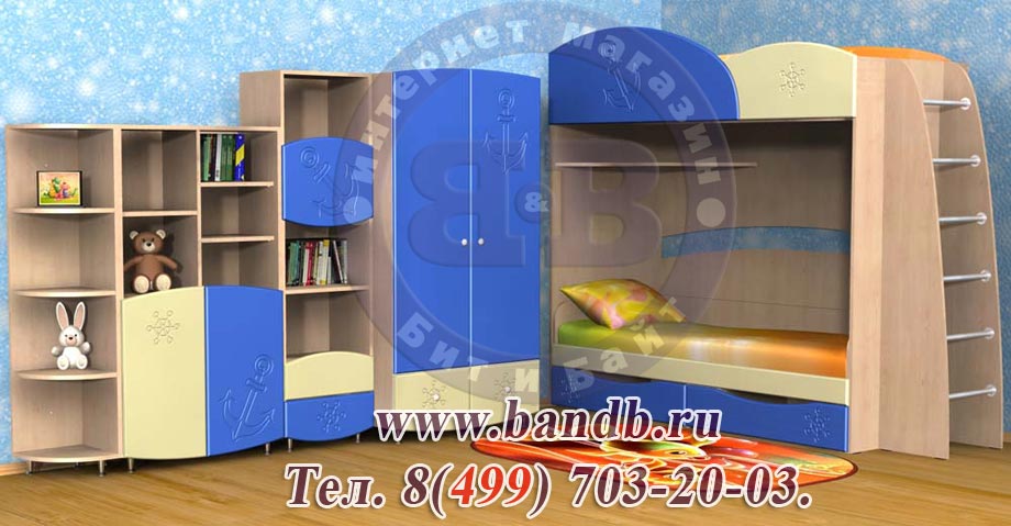 Детская двухъярусная кровать+ шкаф Капитошка ваниль/абрикос Картинка № 8