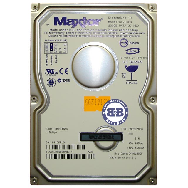 Жёсткий диск HDD Maxtor 200Gb 6L200P0 7200rpm 8Мб IDE 3,5 дюйма Картинка № 1