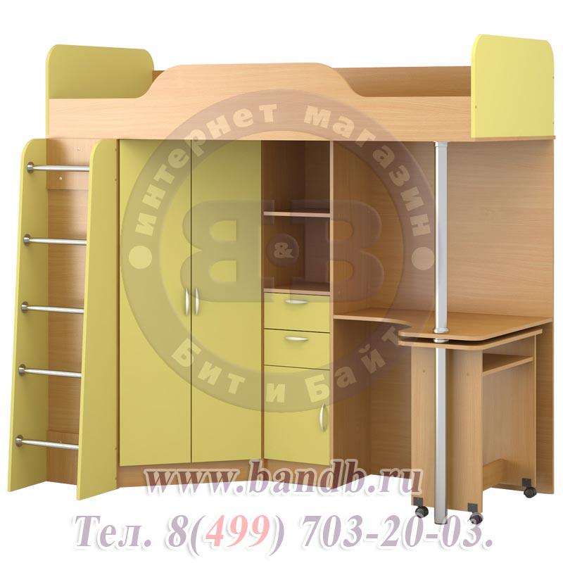 Кровать-чердак со столом Ника 427М цвет бук/бежевый Картинка № 3