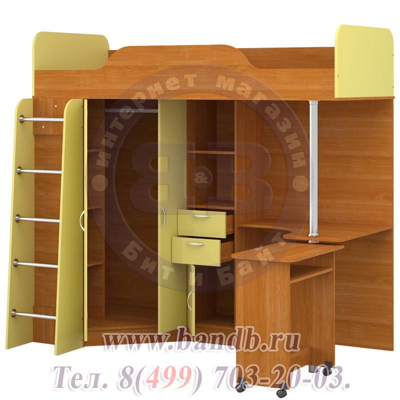 Кровать-чердак со столом Ника 427М цвет вишня/бежевый Картинка № 4